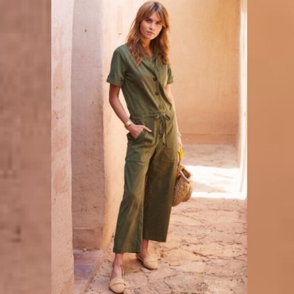 Sezane Pants - Sézane Charles Army Green Jumpsuit Size 42 French or US 10 Utility Pockets Boho